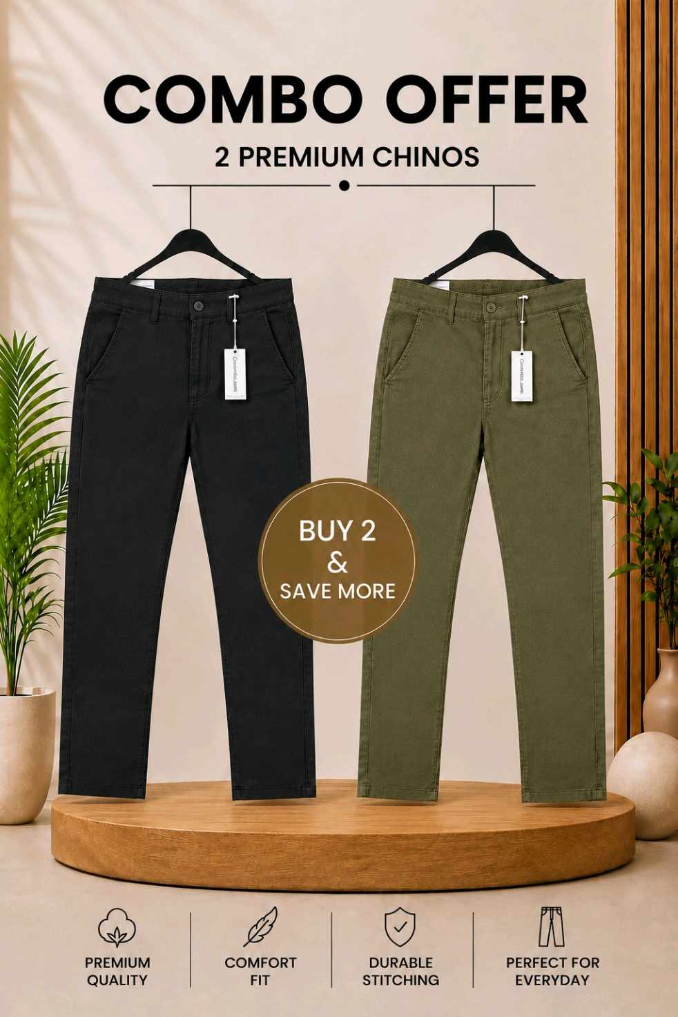 *Combo Offer* Premium Export Gabardine Pant(Black+Olive Green)